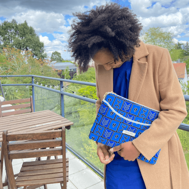 Pochette ordinateur / tablette Bogolan bleu